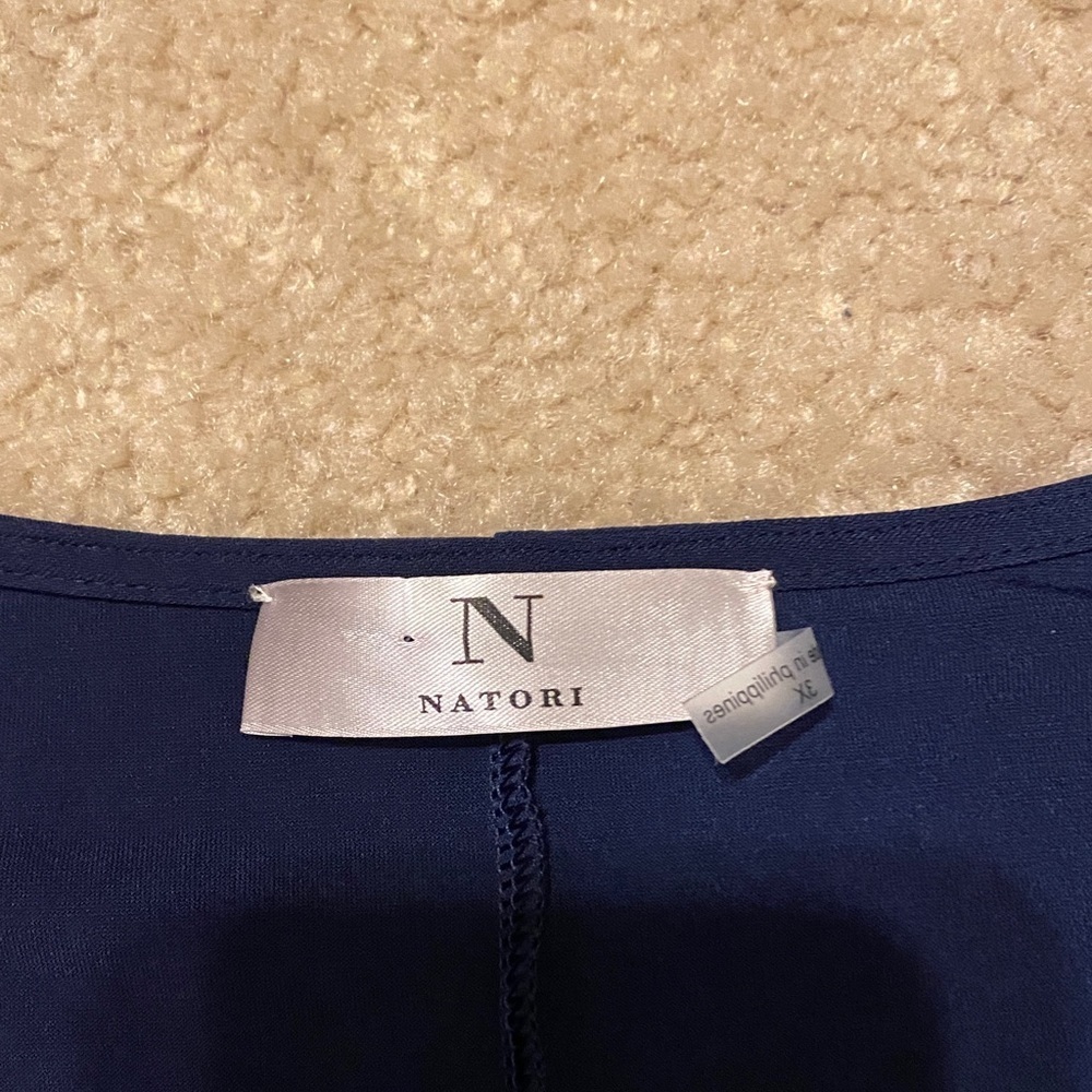 Natori Dark Blue Top with Red and Green Embroidery - Picture 2 of 7